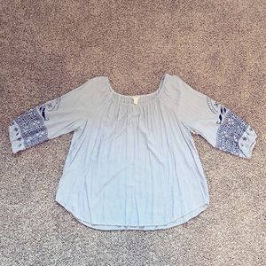Blue White striped on or off shoulder top
